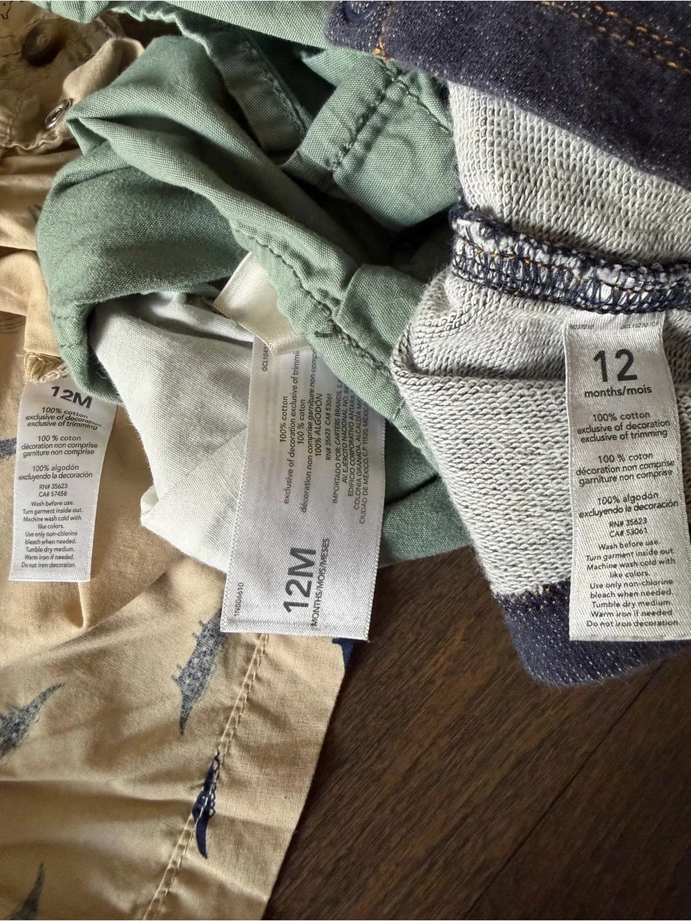 OshKosh B'gosh Trio of Toddler Short Overalls in Green, Navy and Tan